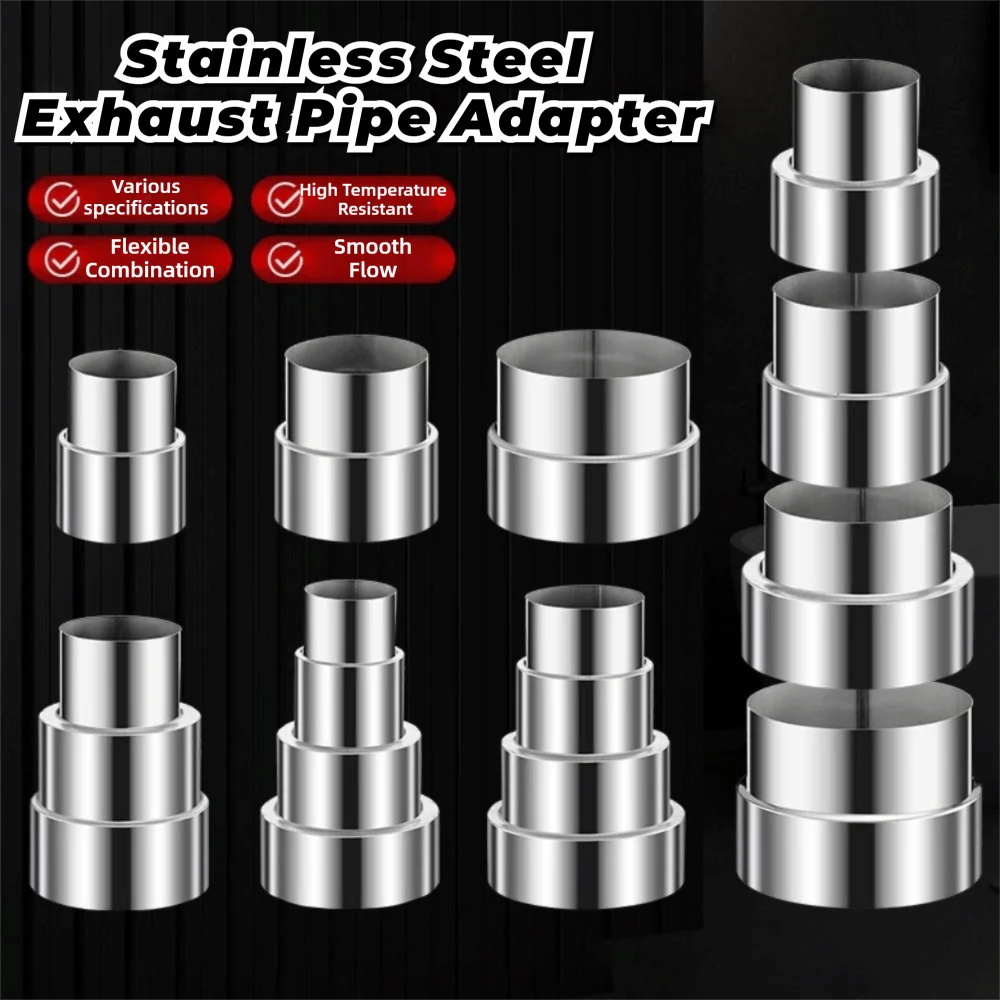 New Stainless Steel Exhaust Pipe Reducer Adapter Multiple Sizes Silver Ducting Connector Portable Ventilating Pipe Connector