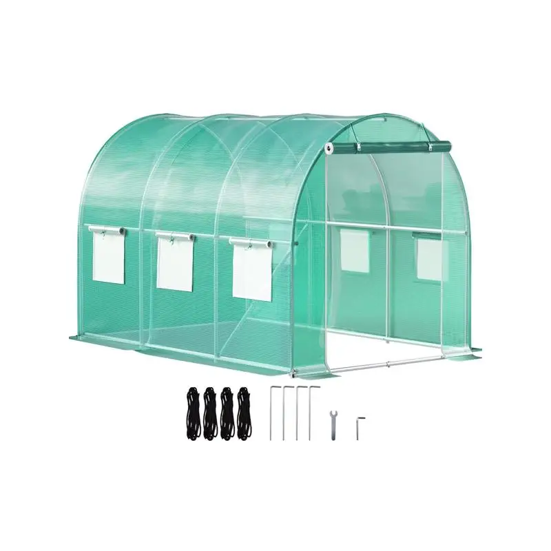 

Туннельная теплица длиной 9,8x6,6 футов, портативное укрытие для растений, рама из оцинкованной стали, дверь на молнии, 6 рулонных окон, диагональ