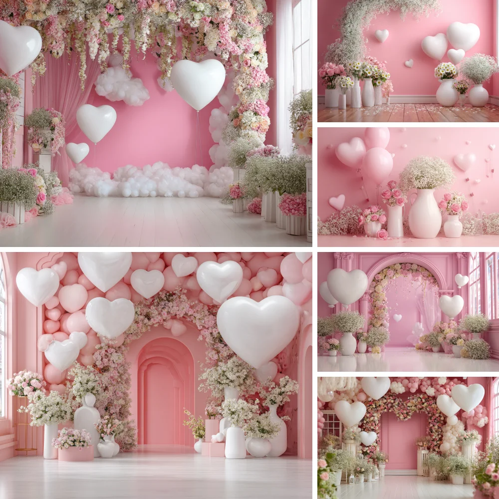 

Valentine's Day Photography Background Pink Balloon Floral Baby Shower Romantic Wedding Party Decor Background Photo Studio
