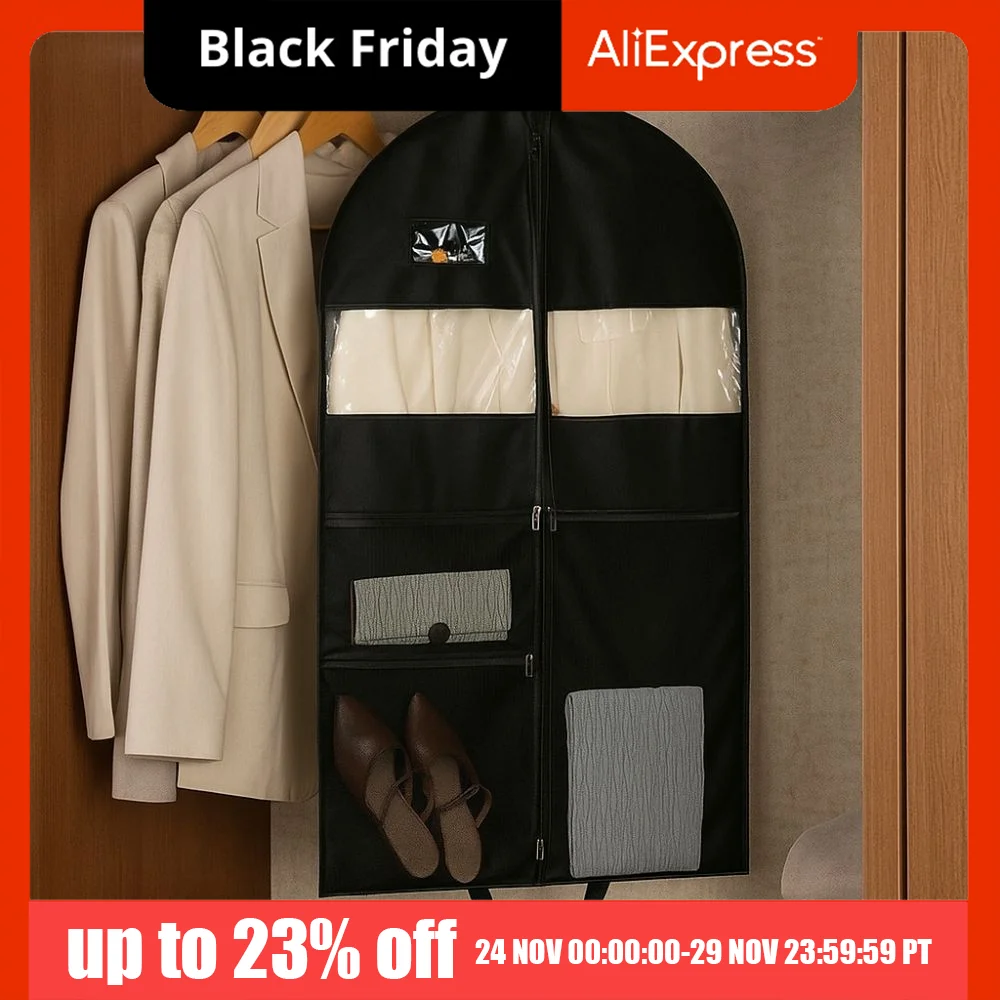 

Mesh Pockets Portable Garment Bags Foldable Multi-Compartment Dustproof Clothing Covers with Window Hanging