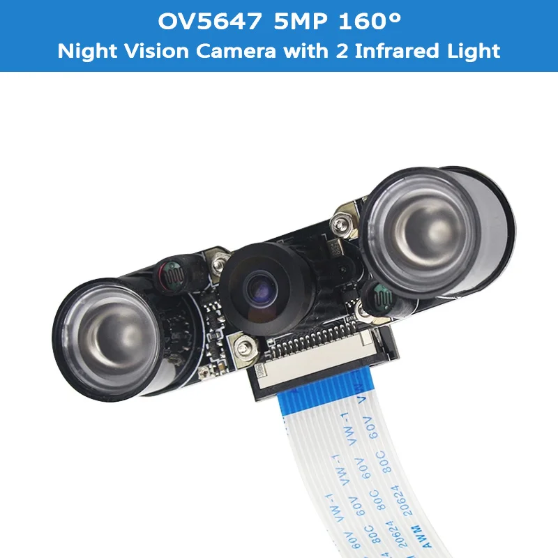 Raspberry Pi Nachtsichtkamera mit 2 Infrarotlicht 5 MP OV5647 Webcam 75 175 IR-CUT-Kamera für Raspberry Pi 4B 3B+ 3B Zero