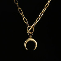 Stainless Steel Crescent Half Moon Necklaces Metal Ox Horn Luna Necklace Chunky Heavy Duty Chain Toggle Choker Collar