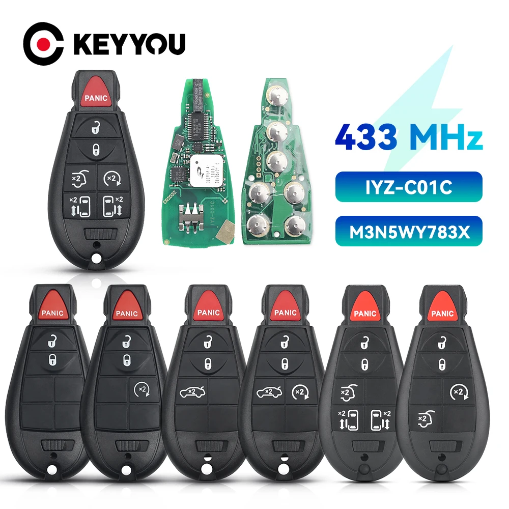 

KEYYOU Car Remote Control Key For Chrysler Town & Country Jeep Dodge M3N5WY783X / IYZ-C01C ID46 Chip 433MHz Keyless Card