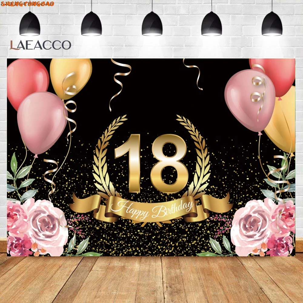 Vinyl Balloon Backdrops For Photography Happy 50 40 30 60th Birthday Party Shiny Diamond Golden Dots Ribbon Photo Backdrops