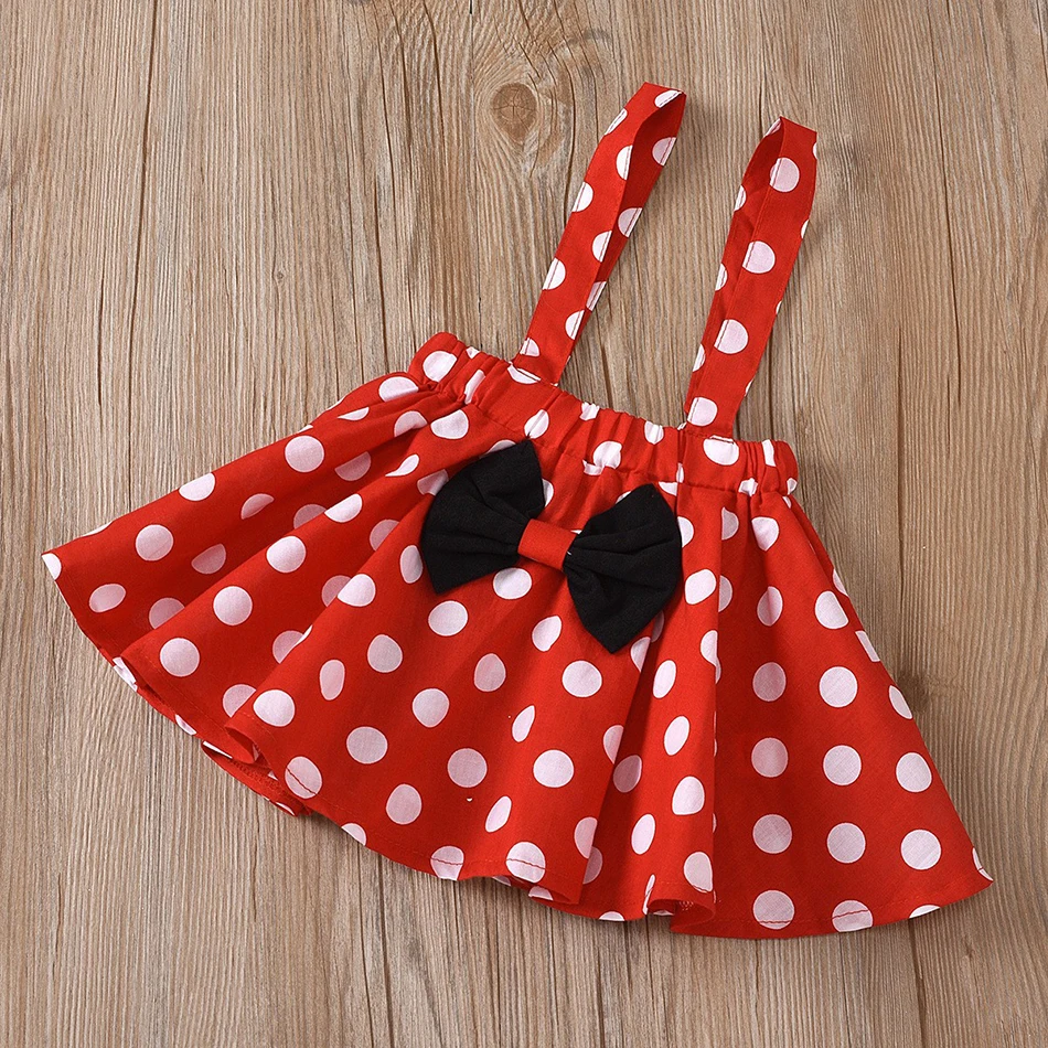 2024 Girl Dress with Headband Baby Clothing Set Kid Dots Cosplay Tops and Skirt Children Black Red Outfit Minnie Bowknot Costume