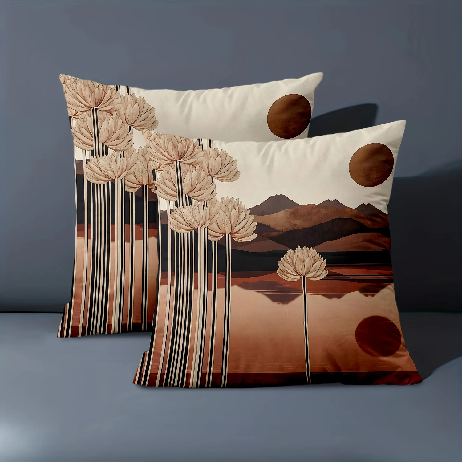 1 Pieces Bohemian Lotus Lake Mountain Print Pillow Covers Pattern Cushion Cover Suitable for Sofa Bedroom Car Pillow Cover