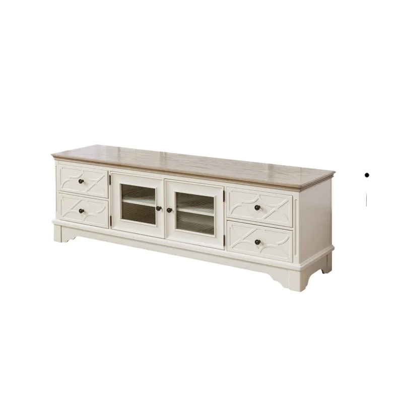 

American TV cabinet carved French cream style European Mediterranean pure solid wood bed and breakfast