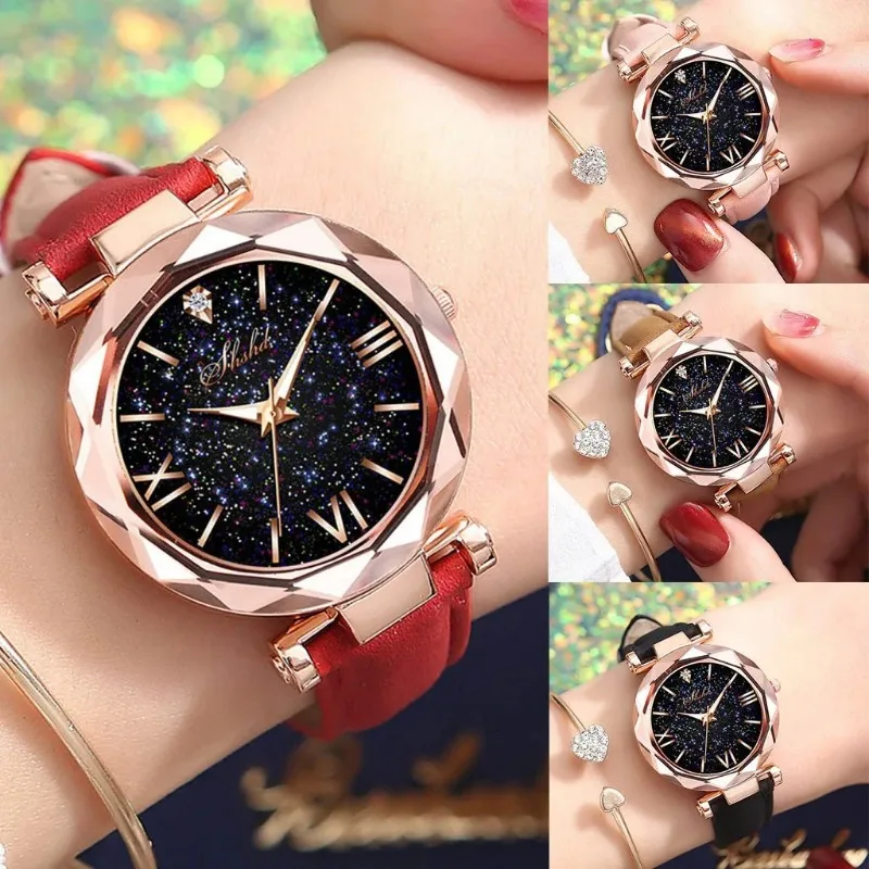 

Women's Watches Rhinestone Romantic Starry Sky Wristwatch Fashion Ladies Leather Watch Clock Relogio Feminino Montre Femme Reloj