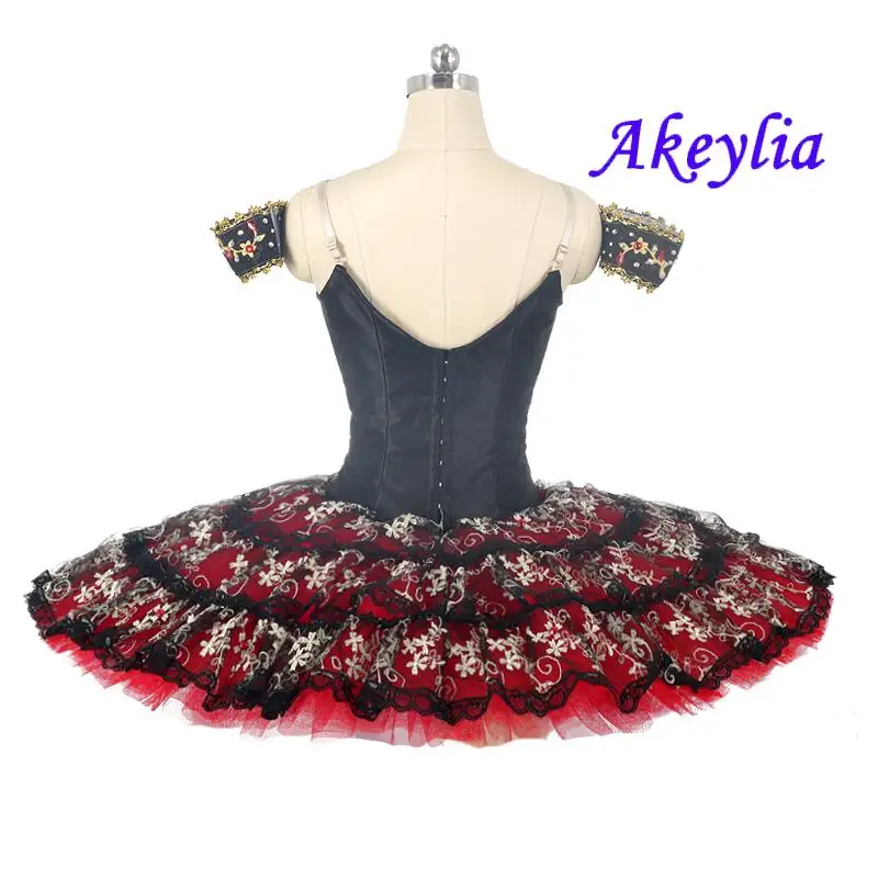 Non-elastic stain Paquita black red professional ballet tutu competition girls pancake tutu classical Don Quixote costume JN0461