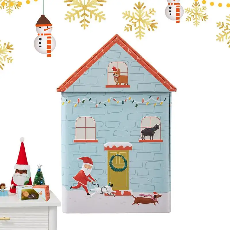 House Shaped Present Boxes Candy Storage Christmas House Shaped Snack Box Santa Claus And Dachshund Cute House Shaped Boxes Cand