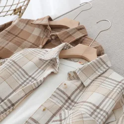 2023 New Fashion Corduroy Shirt Women's Autumn Overcoat Oversized Shirt Brown Top Plaid Shirt Overalls Blouse Woman Tops