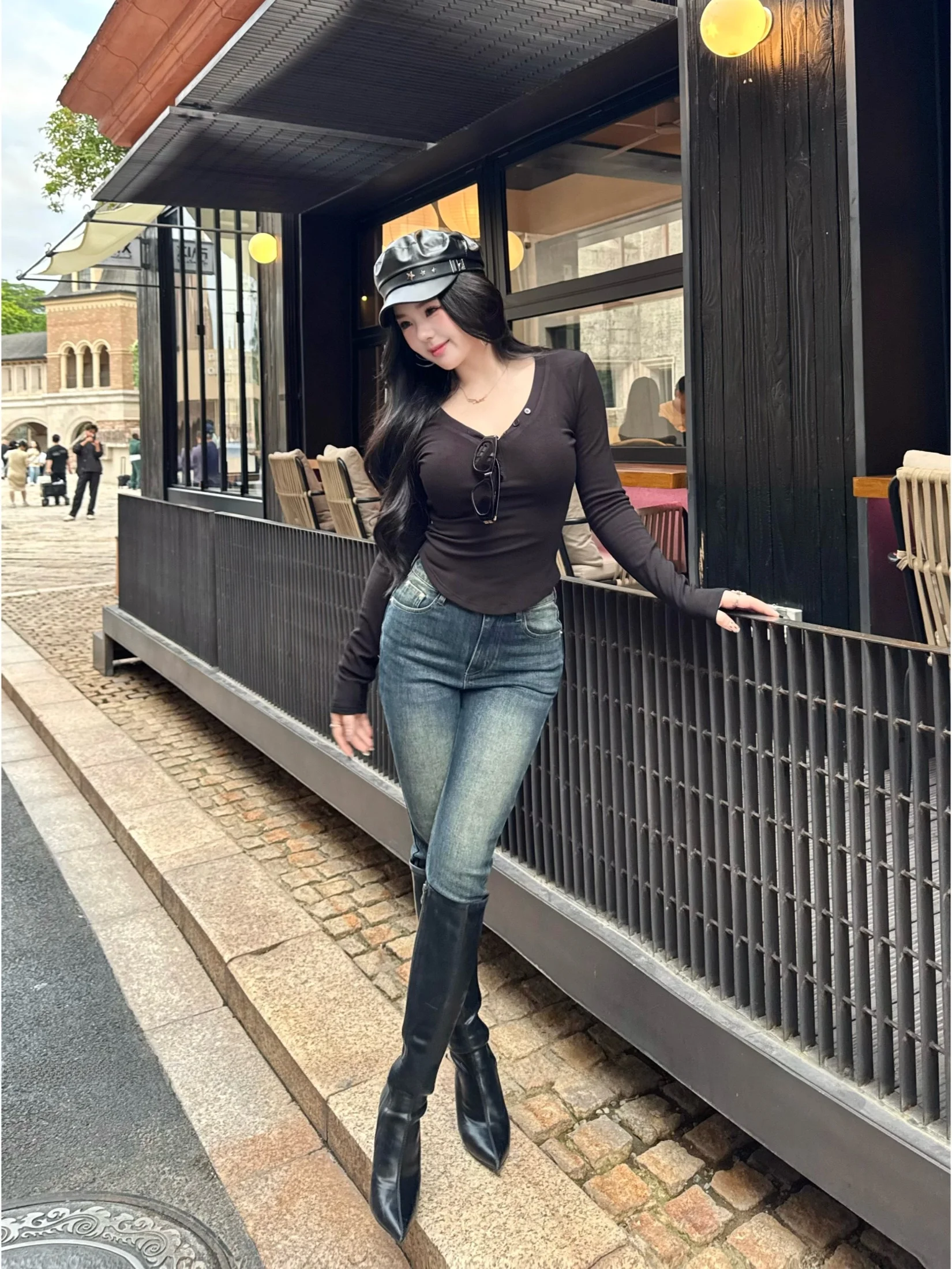 

Классические джинсы с высокой эластичностью и облегающим кроем, хлопковые, дышащие, удобные, осенне-зимние, новые, модные, стильные, женские, индивидуальные брюки