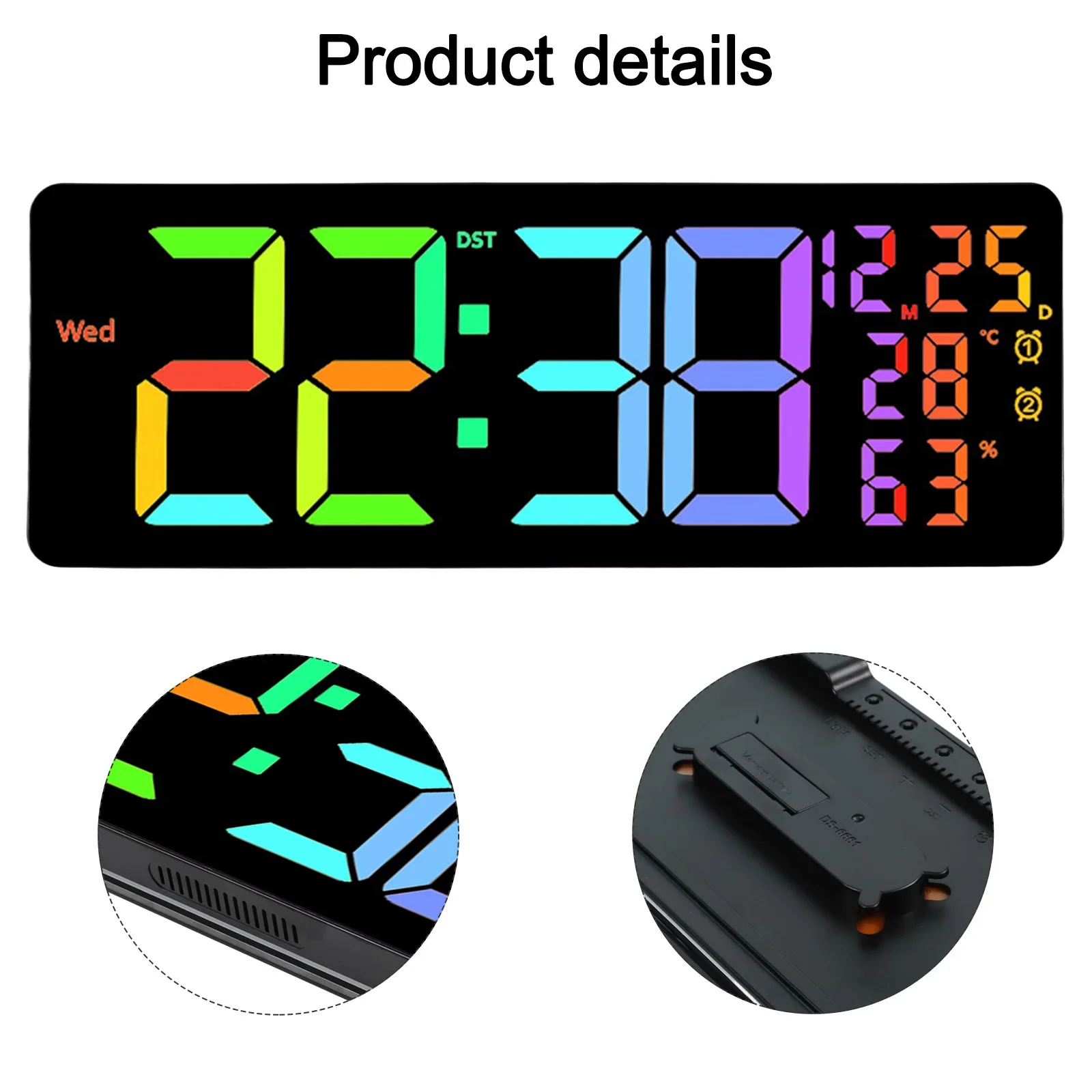 

Large LED Wall Clock with Date Temperature and Week Display Equipped with Remote Control for Enhanced Usability