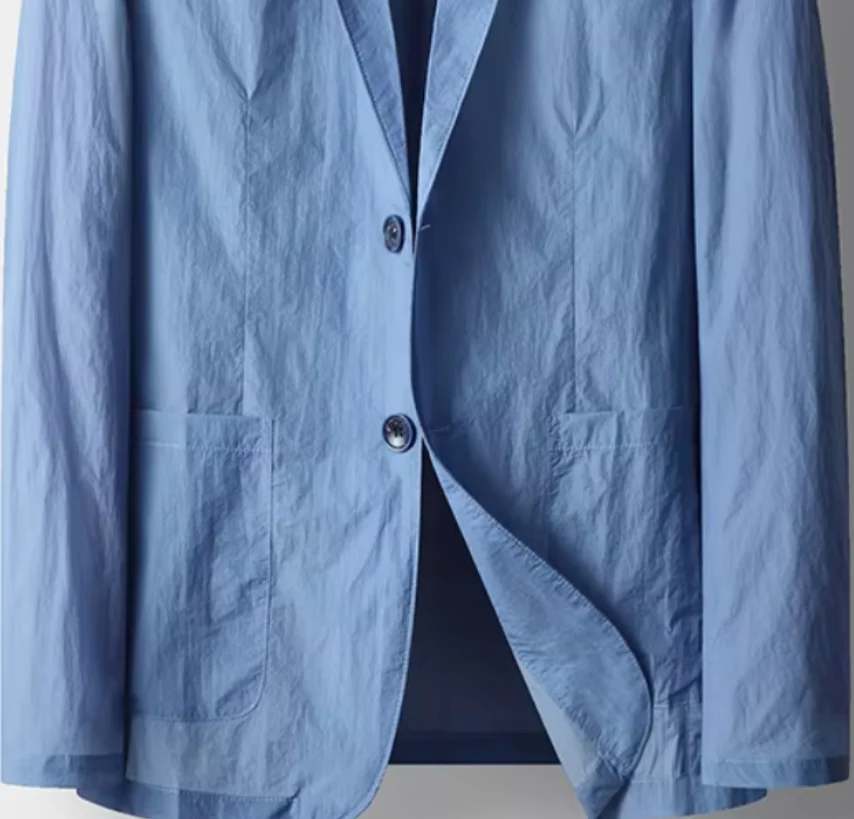 Men's Casual Lightweight Breathable Single-layer Summer Suit Jacket Business Casual Cotton Nylon Fabric Straight Hem Design