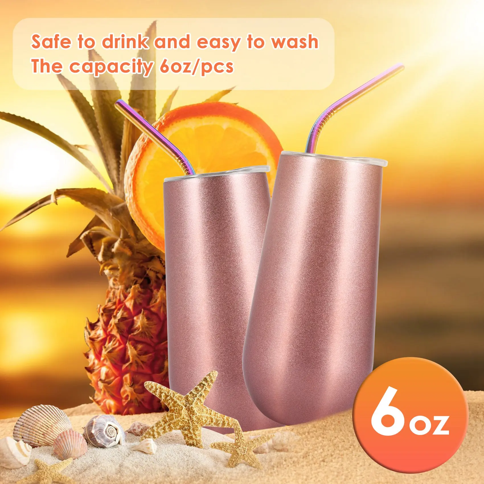 AA05 8 Packs Stemless Champagne Flutes Wine Tumbler, 6 OZ Double-Insulated Wine Tumbler With Lids Unbreakable Cocktail Cups