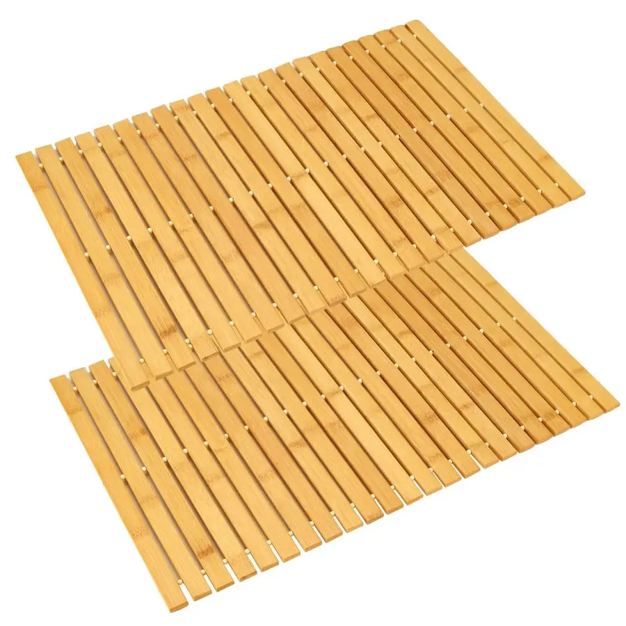 

2 Pcs Bamboo Bath Mat 24 x 16 Inch Non Slip Foldable Waterproof Wood Shower Mat for Bathroom, Floor, Bathtub, Toilet, Sauna, Hot