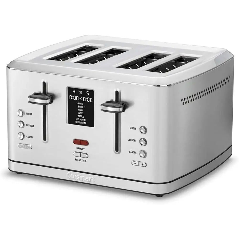 4-Slice Digital Toaster Stainless Steel Multiple Toasting Functions MemorySet Control 7 Shade Dial High Lift Lever Removable