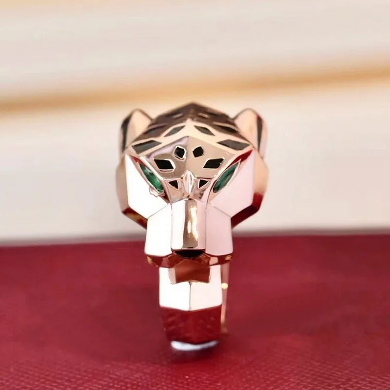 Europe America Luxury Fashion Style Men Women Lady Black Spots Leopard Head Plated Gold Color Lovers Ring US6-US9