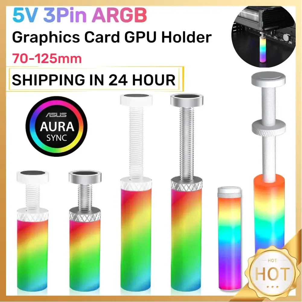 

5V 3Pin ARGB Graphics Card GPU Holder Support Adjustable Telescopic Rotary Aluminum Alloy Magnet Base Desktop PC Accessory