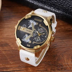 CAGARNY Original Brand Large dial 6820 dual time zone Leather Quartz Man Wristwatch Date Waterproof Fashion Casual Men's Watches