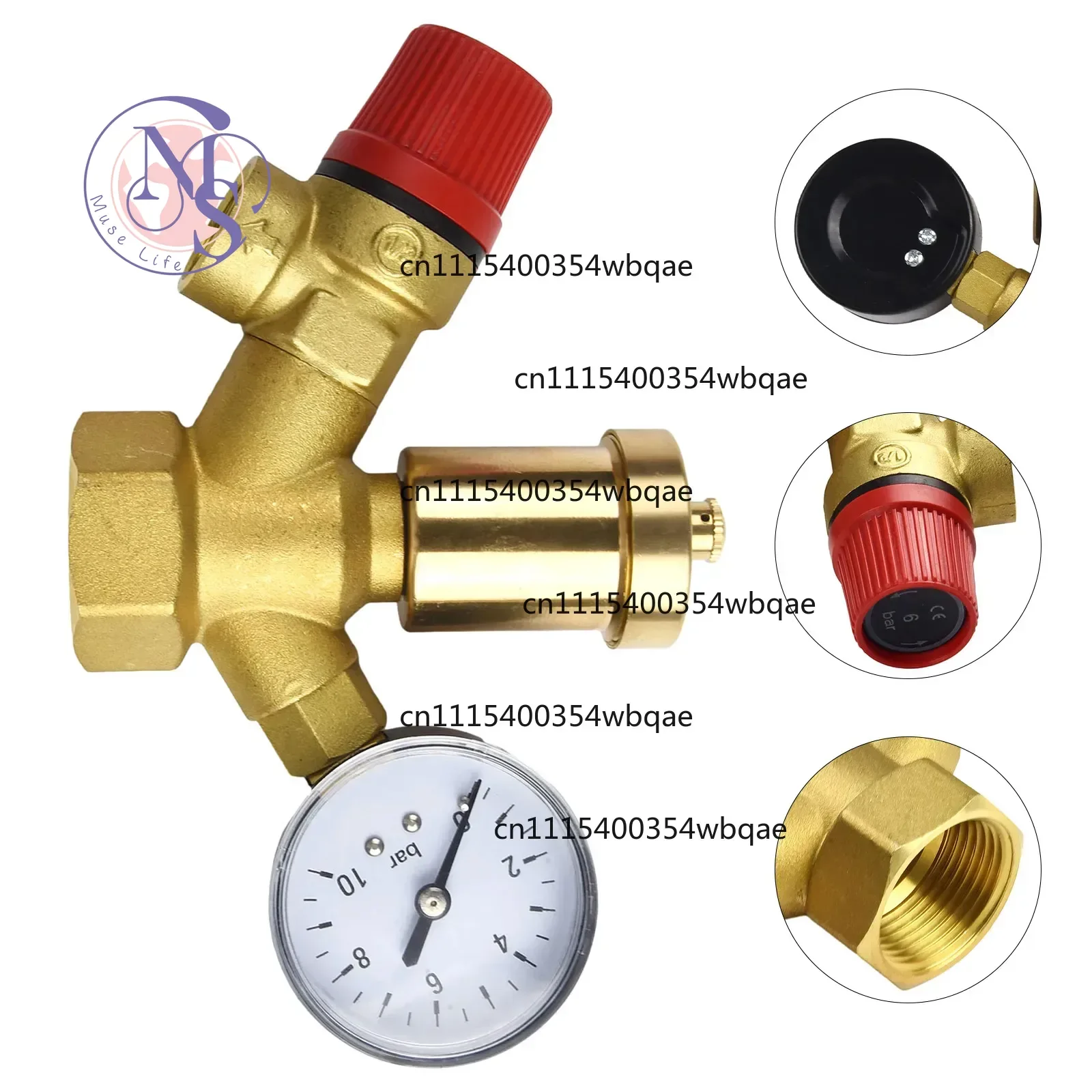 ZOCI-FOR- 3Bar Pressure Relief Safety Valve with 0-10Bar Manometer, 1Inch Thread for Boiler Up To 50kW