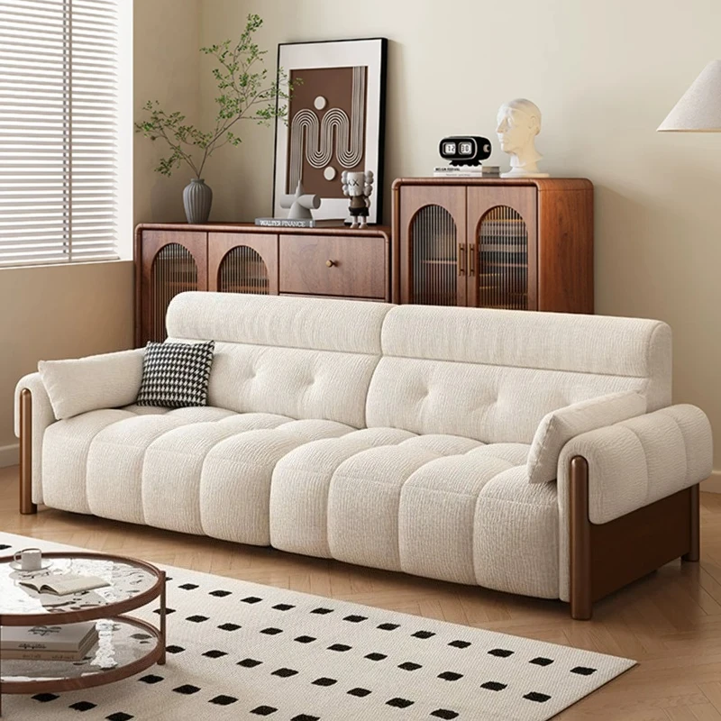 #Fabric sofa high backrest three-person small apartment living room straight row cream antique  leisure sofa home furniture