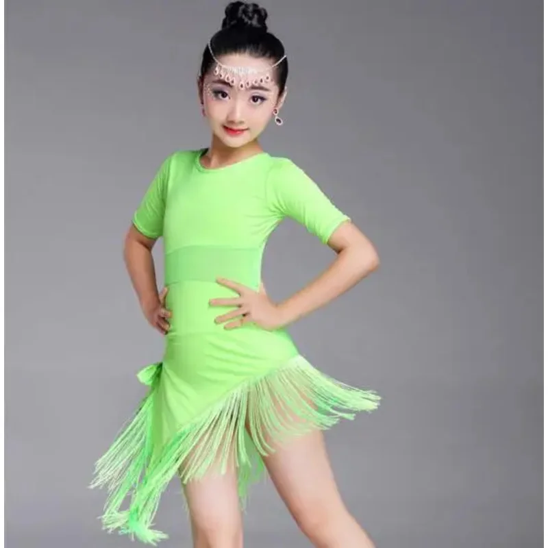 Nuovi bambini bambino ragazze vestito da ballo latino frangia abiti da ballo latino costume salsa nero rosso sala da ballo abiti da tango in vendita PA411