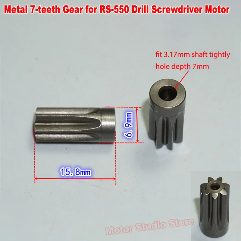 1PC Steel Metal 7-teeth Gear for 3.17mm Shaft RS-550 Electric Screwdriver Drill Tool Motor Gear 7T Metal Gear Length 15.8mm