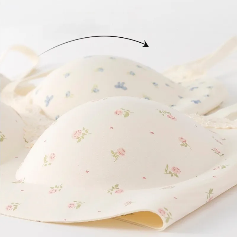 Damen Sexy Spitzen-BHs mit Blumenmuster und Niedlichen Schleifen, Komfortable Anti-Durchhänger Nahtlose Drahtlose Push-Up BHs für Kleine Körbchengrößen – Detail 2
