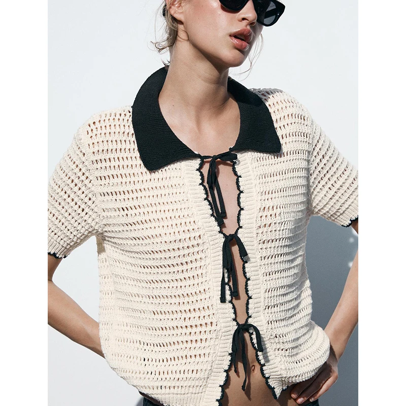 Estate delle nuove donne lavorate a maglia irt ort Sve Color Blo Layering Casual Top in fibra di poliestere cardigan aperto Sle