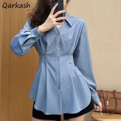 Long Sleeve Shirts for Women Minimalist Casual Slim Korean Style Ins Elegant Female Streetwear New Fit Spring Autumn Button Soft