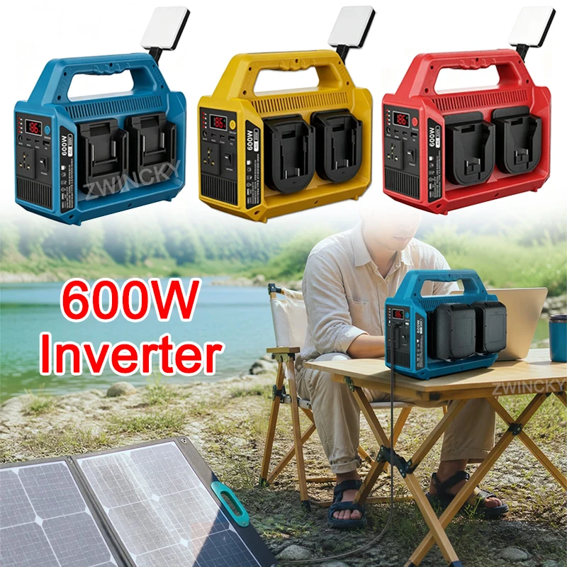 600W 4-Channel Pure Sine Wave Inverter For Makita/Dewal/Milwaukee/Bosch/Worx/Einhel 18V Li-ion Battery 110V/220V Power Converter