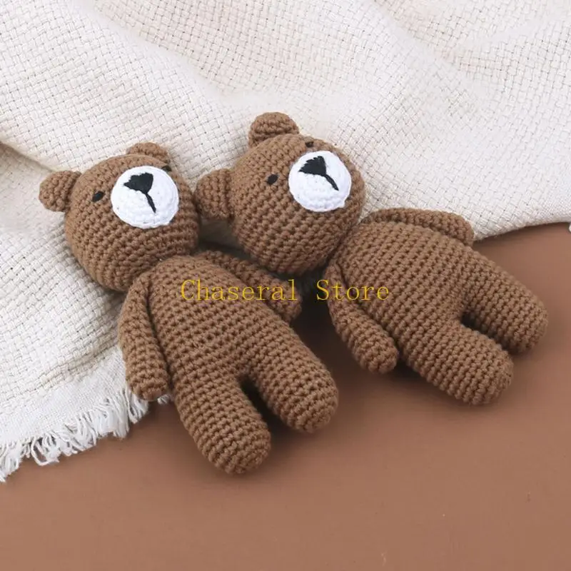 E7ce Baby Häkelbären Puppengefüllte Tier schlafende Braunbär Handspielzeug Neugeborene Schlafhilfe Geschenk Fotografie Requisite