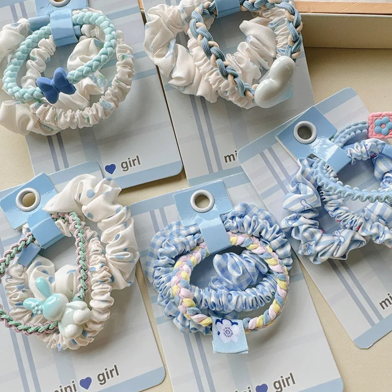 

3 Pcs Women's Hair Ties Set Korean Blue Kawaii Sweet Fashionable Simple Versatile Elastic Hair Bands High-quality Hair Accessory