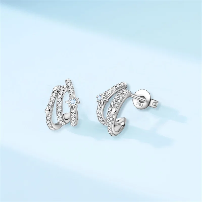

Original 925 Sterling Silver Star Studded Earrings Sparkling CZ Zircon Exquisite Earrings For Women Birthday Jewelry Gifts