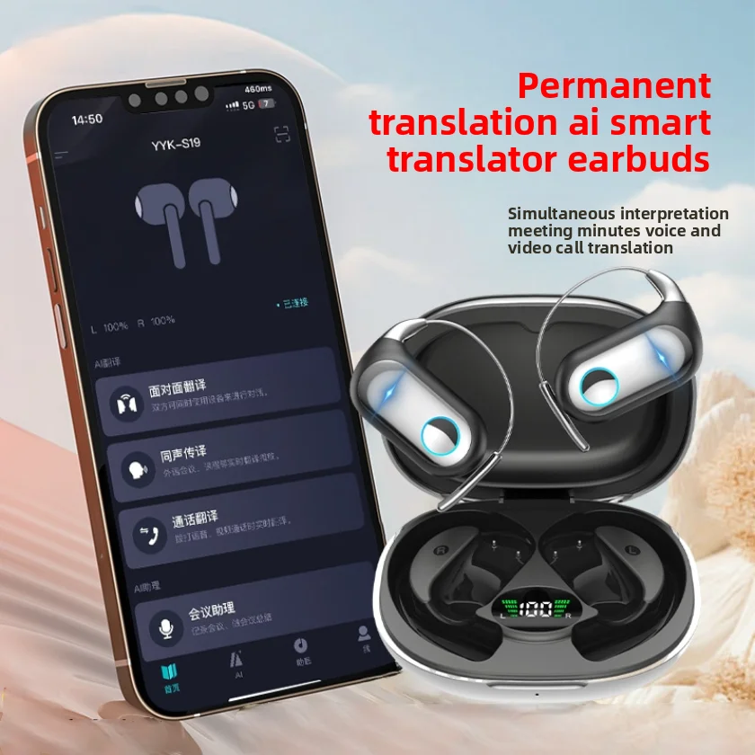 

New Ai Translation Bluetooth Headset with Simultaneous Interpretation, Over-Ear Headphones, Wireless, Sports, Ultra-Long Battery