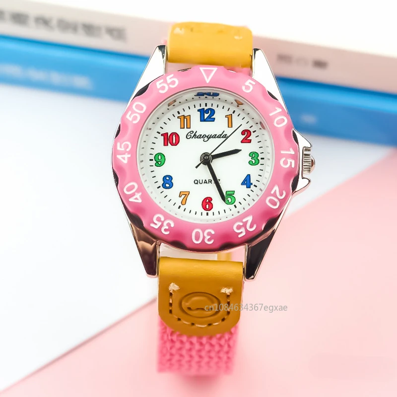 Kinderen kinderhorloges Casual mode Leuke studenten kijken naar het leven Waterdicht PU lederen band quartz polshorloge voor meisjesjongen