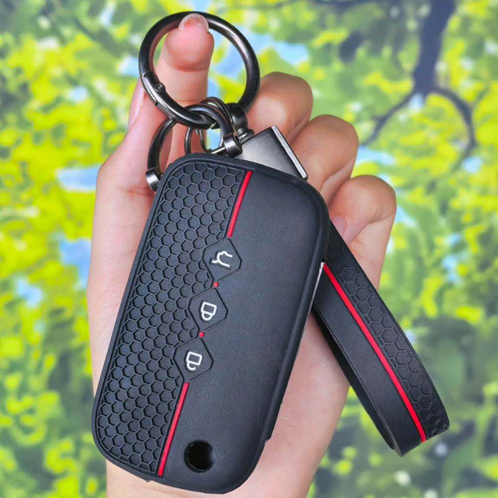 Silicone Honeycomb Texture Key Shell with Keychain for Chevrolet Aveo Trax Groove Captiva 2024 Wuling Auto Remote Fob Holder