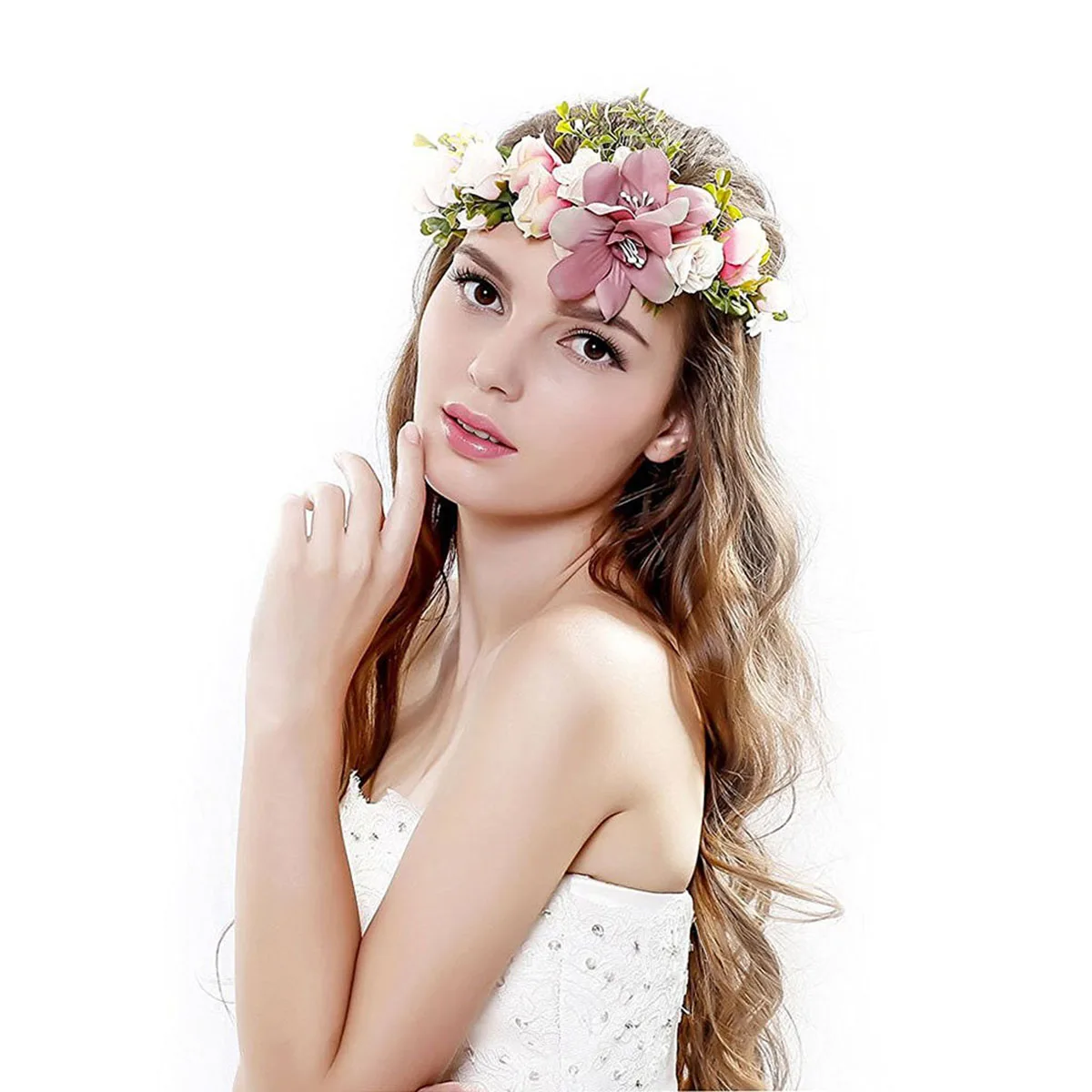 

Wreath Tiara Lily Flower Garland Floral Hair Women Headband Headbands Adjustable Silk