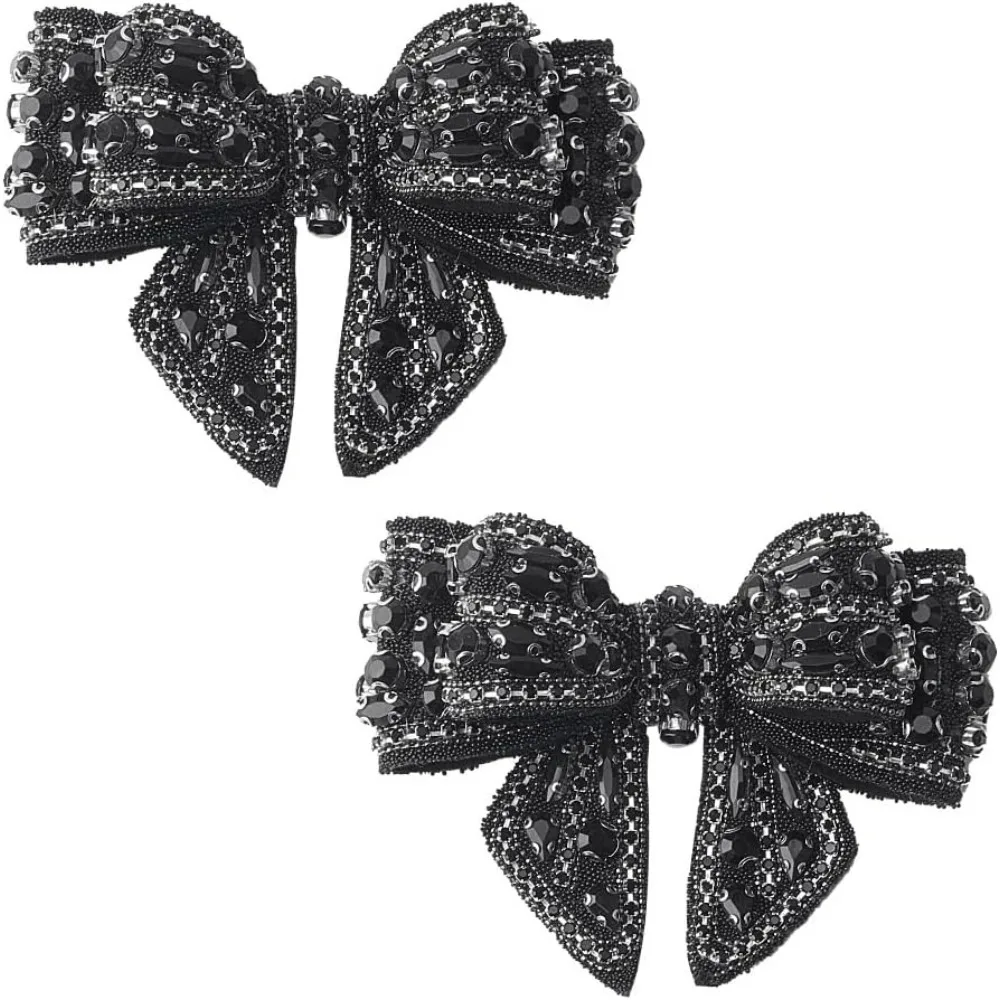 2 Pcs Bow Detachable Shoe Decorations, Rhinestone Applique Shoe Bow Decorative Shoes Accessory Crystal Bowknot Shoe Patches