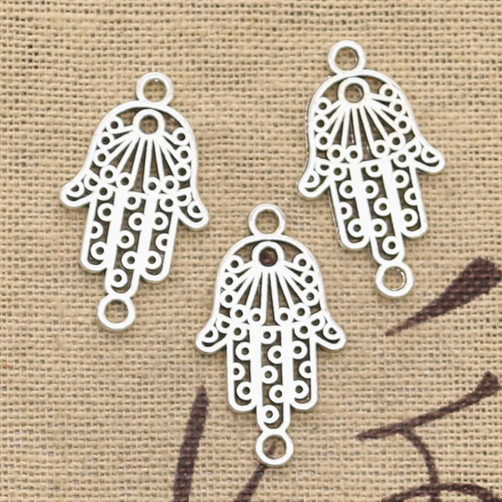 30 sztuk Charms Hamsa ręcznie ochrony złącze 26x15mm antyczny brąz kolor srebrny wisiorki dokonywanie DIY Handmade tybetański biżuteria
