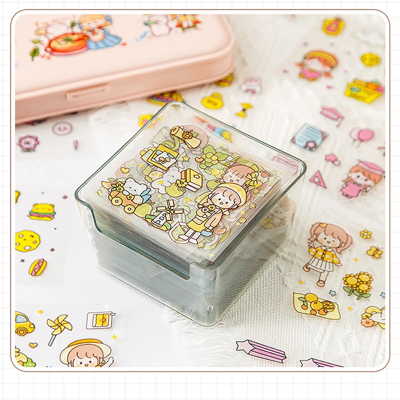 50Pcs of Non-repetitive PET Waterproof Cute Ledger Stickers Cut-free Stickers for Students and Girls Anime Stickers