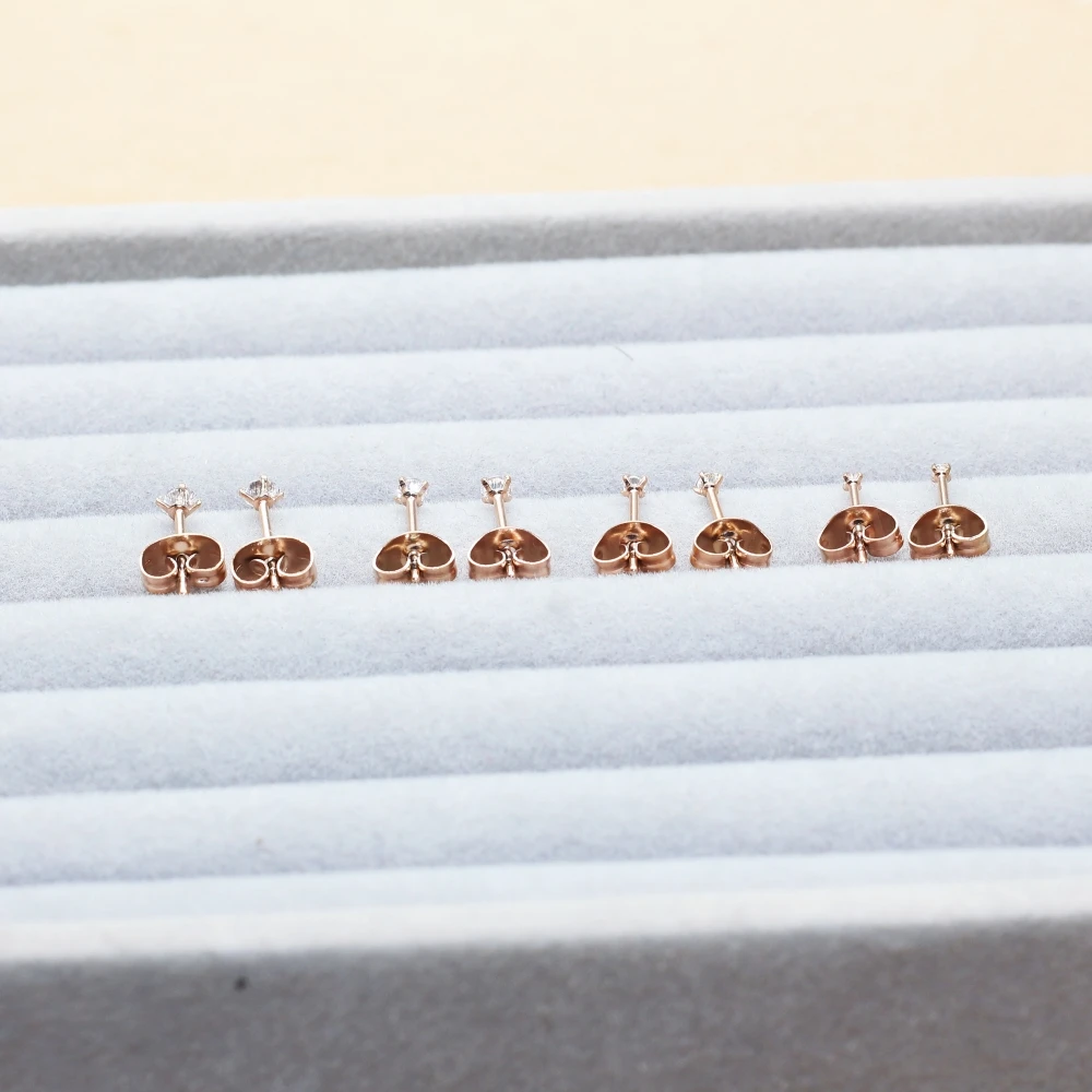 Sumper Mini 1.5MM 2MM 3MM Zircons Stud Earrings Rose-Gold Plated With Stainless Steel For Men And Women