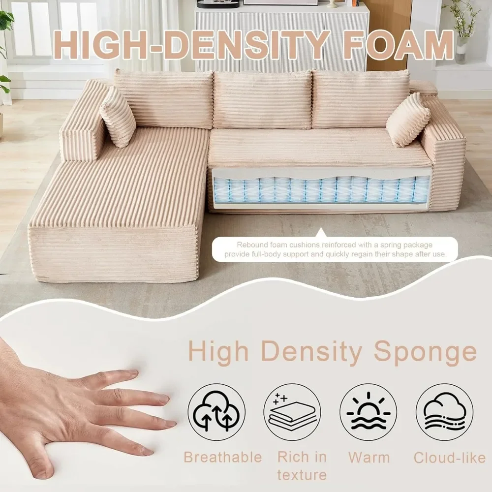 أريكة مقطعية على شكل حرف L مع مقاعد عميقة ولا يتطلب التجميع #3