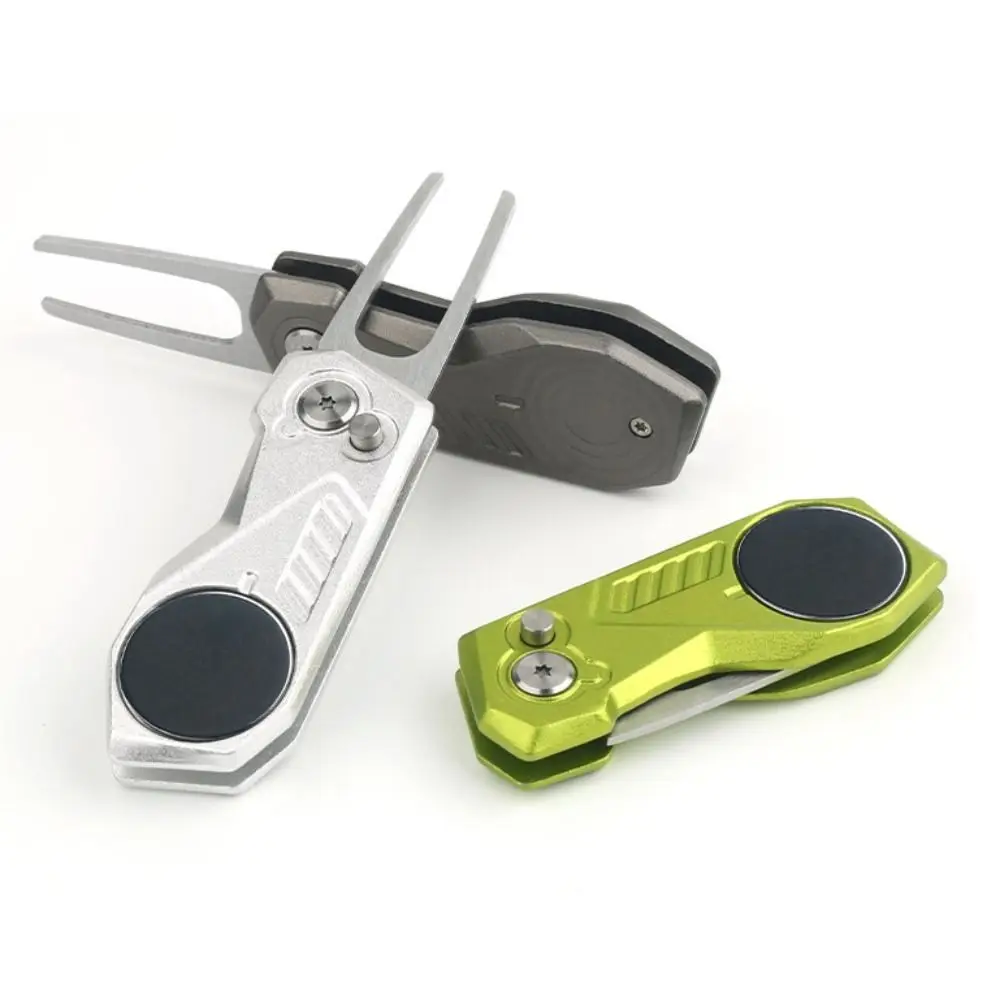 Switchblade Golf Divot Repair Tool Ball Marker Aluminum Alloy Mini Golf Divot Tools Foldable Button Golf Green Fork