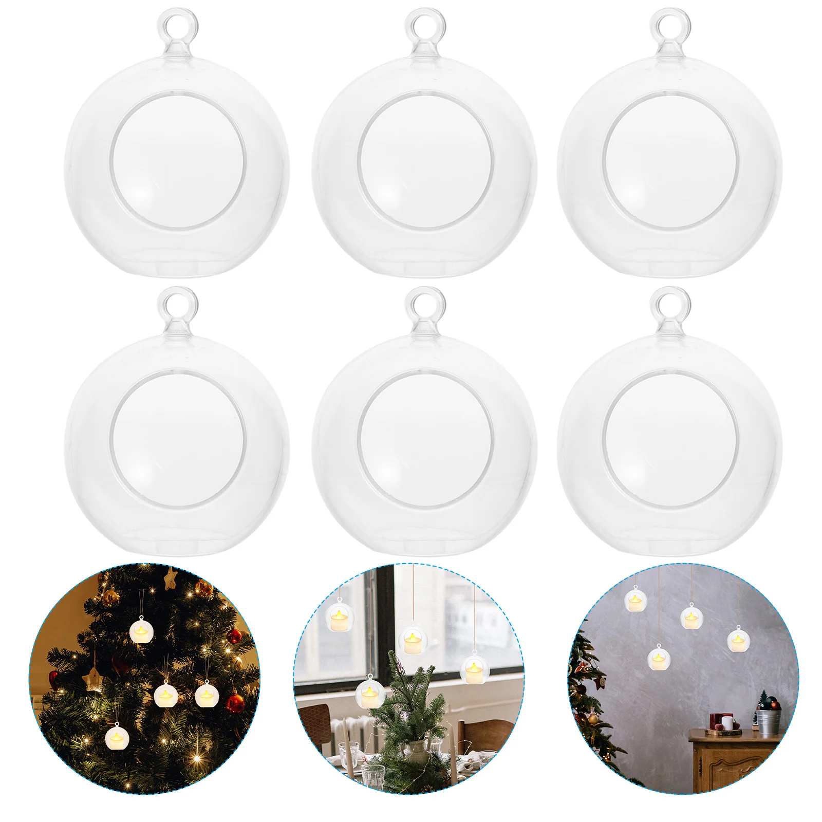 8 Pcs Transparent Christmas Decoration Eternal Flower Hanging Ball Electronic Fake (12cm Open Ball) 8pcs Snowball