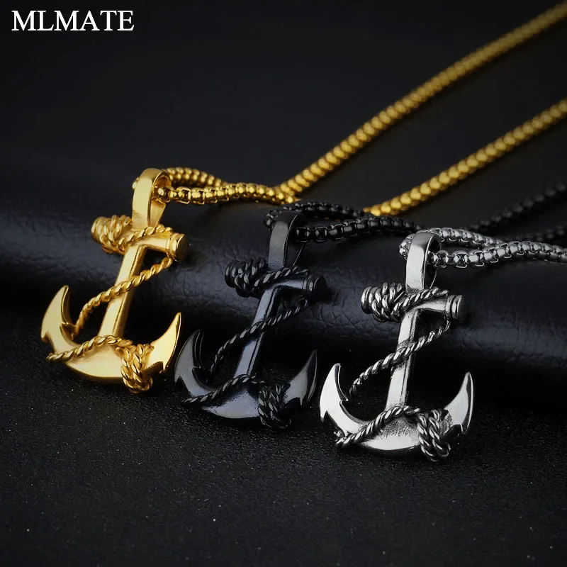 

Punk Men Black Gold Anchor and Rope Pendants Chain Necklace Cross Women 316L Stainless Steel Vintage Nautical Pirate Jewelry