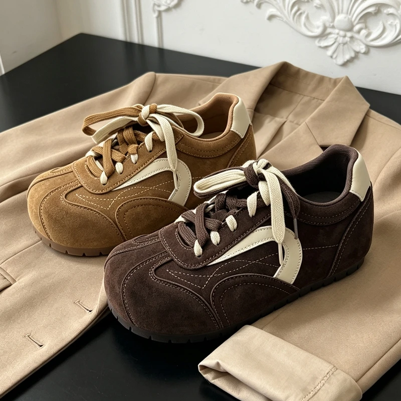 AIYUQI 2026 Women Retro LaceUp Casual Sneakers Curved Side Patch Design Flat Shoes Vintage Daily Walking Women Footwear