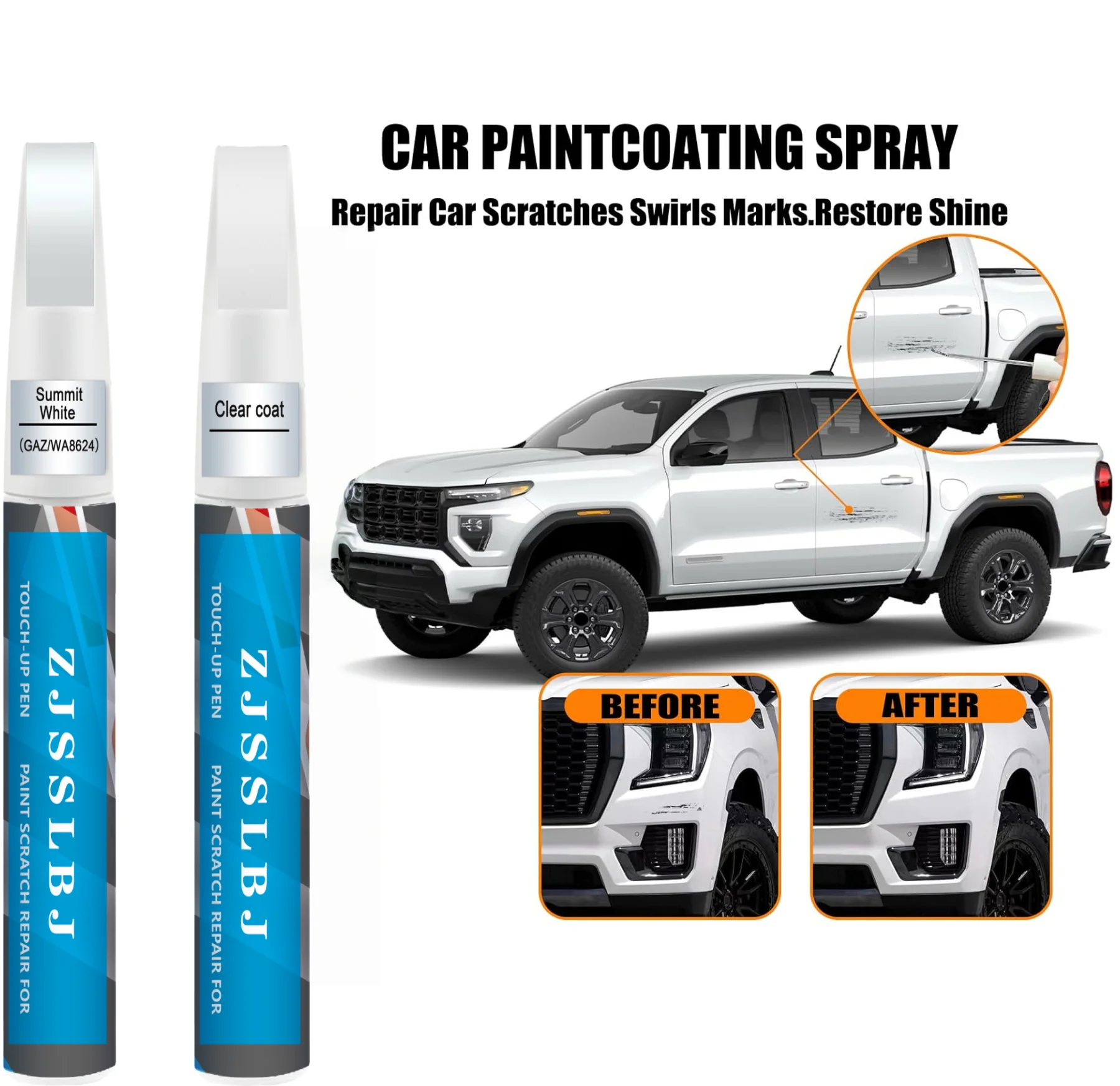 for  GMC Touch Up Paint Kit w/ 2K Clear Coat - Exact Match GAZ Summit White, GBA Onyx Black - Chip Scratch Repair