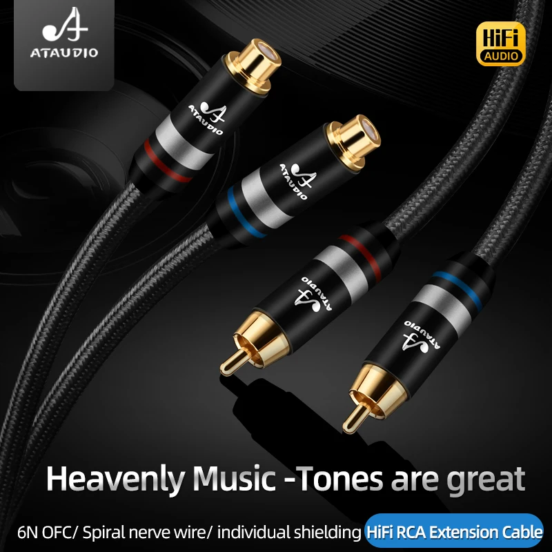 1 Pair RCA Cable 6N OFC HiFi 2RCA Male to 2RCA Female High-End Audio Cables for Amplifier DAC DAP